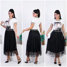 Saia Tule Midi Estampado Floral Elegante Moda Evangélica Feminina Para Congressos, Cultos e Eventos
