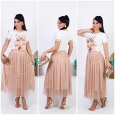Saia Tule Estampado Floral Moda Evangélica Midi Romântica Sofisticada Luxo Premium Para Cultos, Congressos e Eventos