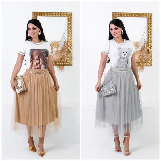 Saia Tule com Glitter Premium Moda Evangélica Feminina Sofisticada Perfeito Para Cultos, Congressos e Ocasiões