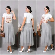 Saia Tule Com Glitter Feminina Moda Evangélica Elegante Luxo Premium Para Congressos, Eventos, Cultos e Festas