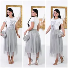 Saia Tule com Glitter Moda Evangélica Feminina Linda Maravilhosa Luxo Premium Tendência 2026 Para Congressos e Eventos.