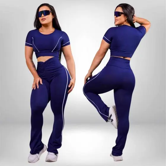 Conjunto Fitness Feminino Top e Cal莽a Legging Bailarina Flare Roupa de Academia