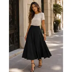 Saia Midi Feminina Rodada Godê Cintura Alta Fluida Moda Evangélica Casual Chiq Confortável Leve
