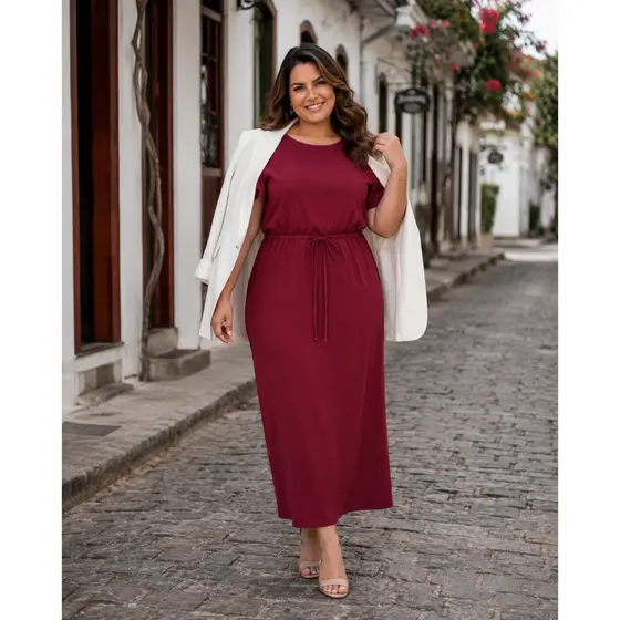 Vestido Básico Longo Plus Size Modesto Casual Elegante Versátil Evangélico Feminino