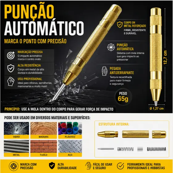 Punção Automático  Para Marcar Furo Em Ferro E Metal
