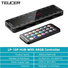 Controladora de fan ARGB 5v 3 Pinos Hub 10 Portas + PMW - Teucer
