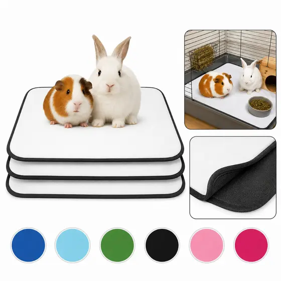Kit 3 Tapetes Higiênicos Laváveis Porquinho da Índia Coelho Hamster Roedores Super Absorvente