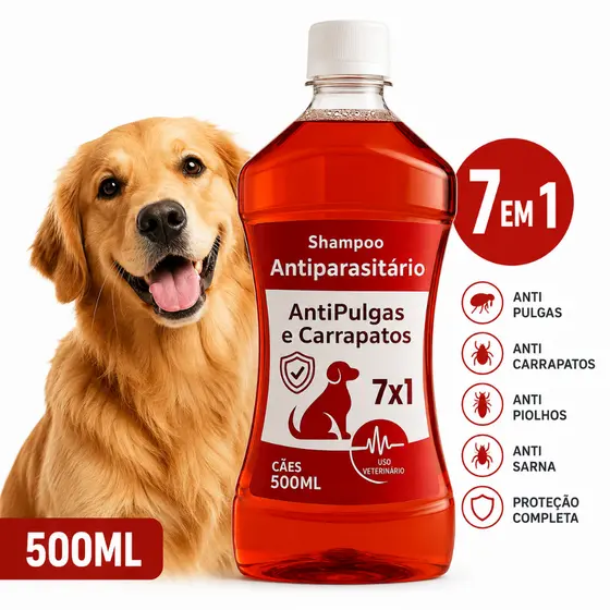1 Shampoo 7 em 1-  Anti Pulgas Carrapatos  Piolho E Sarna para Cães - Antiparasitário Pet Side 500ml