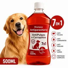 1 Shampoo 7 em 1-  Anti Pulgas Carrapatos  Piolho E Sarna para Cães - Antiparasitário Pet Side 500ml