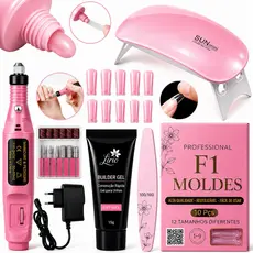 Kit Unha de Gel Completo Iniciante Manicure Alongamento Cabine Sun Mini Unhas Polygel Molde F1 Lixa Lixadeira Elétrica