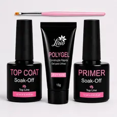 kit Polygel Unhas em Gel Iniciante Manicure Alogamento de Unha Poligel Top Coat Primer Pincel