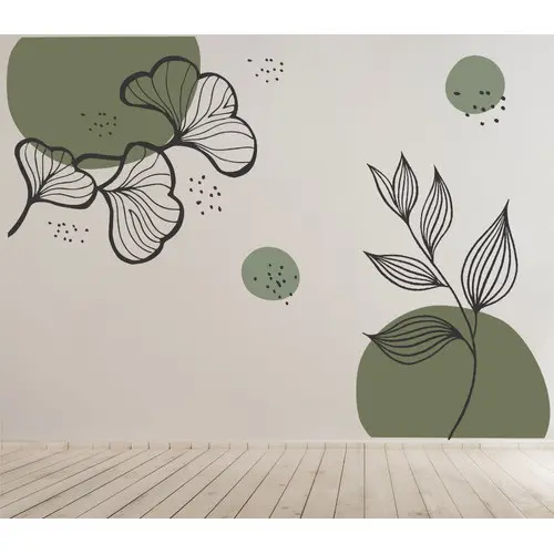 Adesivo Parede Orgânico Boho Floral Minimalista Verde B382