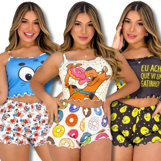 Kit 5 pijamas baby dool sortidos SUEDE personagem