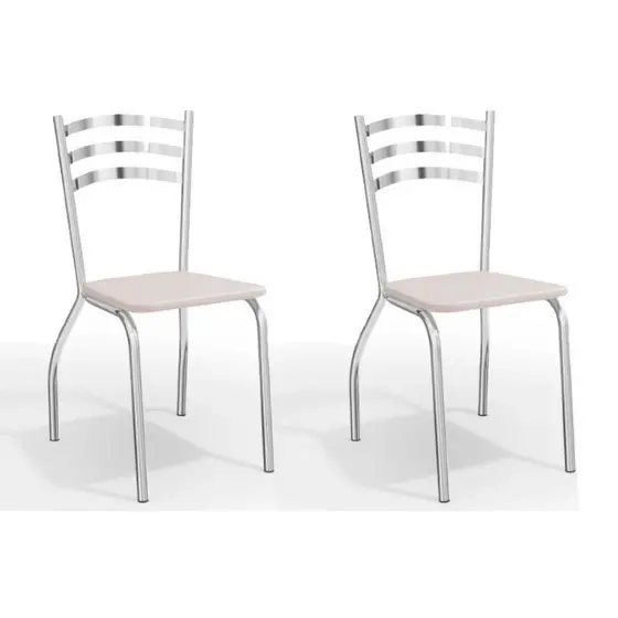 Cadeira Sala de Jantar Portugal 2C007CR Aço Kit 2 Uni Cromada - Assento Branco 106 - Kappesberg