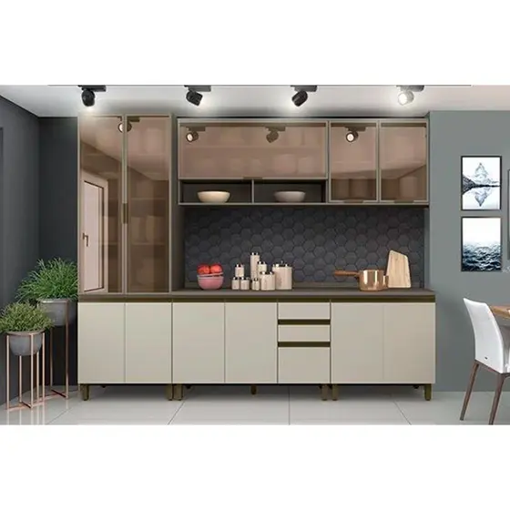 Cozinha Completa Connect 7 Peças (2Armários+2Balcões+1Paneleiro+2Complementos) C7P03 Duna/Cristal - Henn
