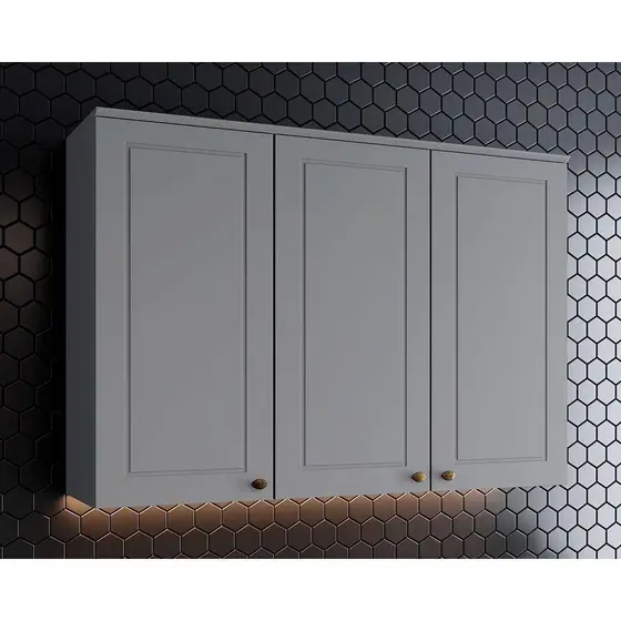 Armário Aéreo p/ Cozinha Americana c/3 Portas 120cm Cinza - Henn