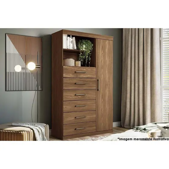Cômoda de Quarto Marabá 1.6 c/ 1 Porta 2 Nichos e 6 Gavetas Jatoba - Santos Andirá