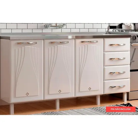 Balcão de Cozinha Star New Aço 3 Portas e 4 Gavetas s/Tampo 160cm Branco - Telasul