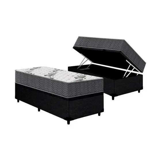 Cama Box Baú Solteiro: Colchão Espuma Ortobom D33 / EP Airtech 100 + Base CRC Courano Black(88x188)