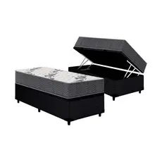 Cama Box Baú Solteiro: Colchão Espuma Ortobom D33 / EP Airtech 100 + Base CRC Courano Black(88x188)