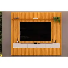 Rack Bancada c/ Painel p/ TV até 85 Pol Pratic Ripado 3 Gavetas 250x240cm Cedro/Bali - DJ Móveis