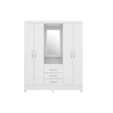 Guarda Roupa Solteiro 4 Portas e 3 Gavetas c/ Espelho Capelinha Persia Branco/Rosa - Demóbile