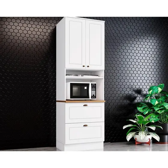 Paneleiro de Cozinha Americana c/1 Forno e 3 Portas c/1Basculante 71x220cm Branco/Nature - Henn