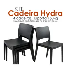 Kit 4 Cadeiras de Cozinha Hydra em Polipropileno Super Resistente até 150kg Preto - Kappesberg