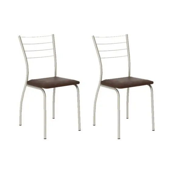 Kit 2 Cadeiras de Cozinha 1700 2 Un Prata - Assento Courano Cacau - Carraro