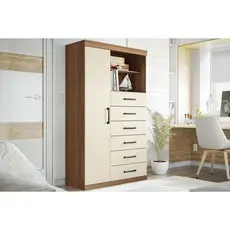 Cômoda de Quarto Marabá 1.6 c/ 1 Porta 2 Nichos e 6 Gavetas jatoba/Areia - Santos Andirá