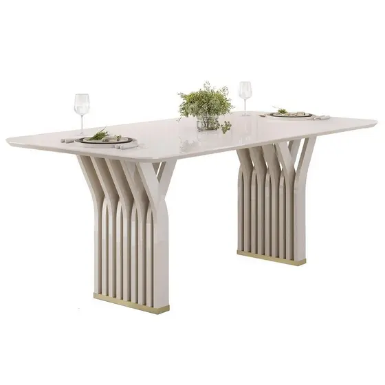 Mesa de Sala Jantar Yara c/ Tampo Madeirado c/ Vidro Redondo 180x100cm Off White/Off White - DJ Móveis