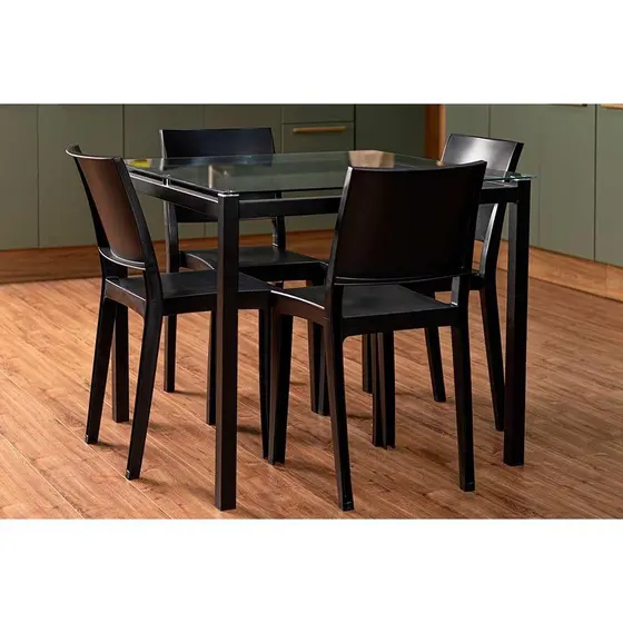 Sala de Jantar Completa Reno c/ Tampo de Vidro 90x90cm e 4 Cadeiras Hydra Plus Preto - Kappesberg