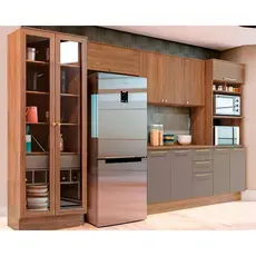 Cozinha Modulada Completa Botanic 6 Peças (2Aéreos+1Balcão+2Paneleiros+1Complemento) M665 Nogueira/Fendi - Kappesberg
