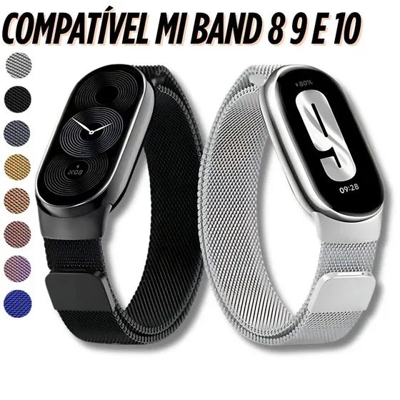 Pulseira Para Smartwatch Xiaomi Smart Mi Band 10 MiBand 9 8 Malha Metal Milanis