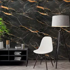 Papel de Parede Marmore preto e dourado 3D Autocolante Lavável