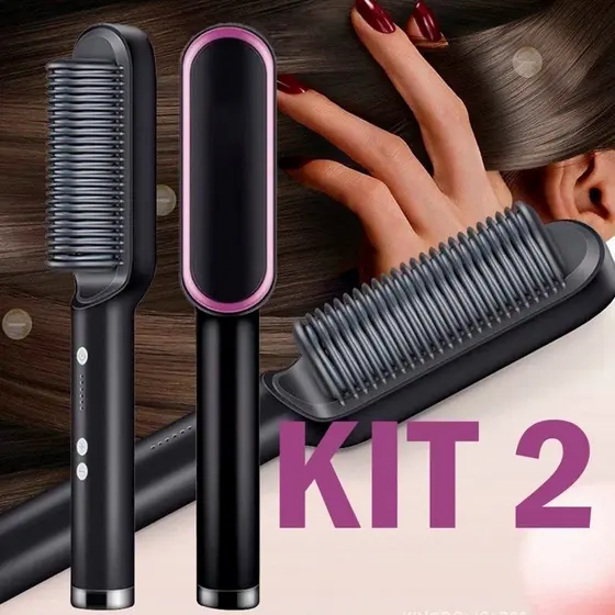 KIT 2 Escova Alisadora Bivolt 5 em 1 - Alisa, Hidrata, Modela e Anti-Frizz