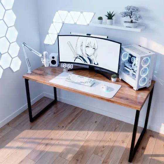 Mesa Escrivaninha Para Escritório 1,15m Tampo de Madeira Base Ferro Modelo Industrial Loft