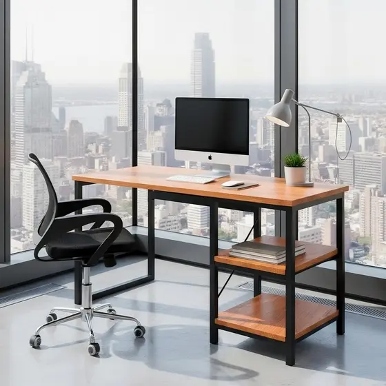 Escrivaninha Industrial Com Nichos Para Estudo Gamer, Mesa de Escritório Moderna Compacta