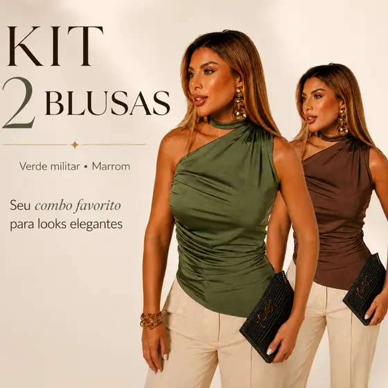 KIT 2 Blusa Feminina Nula Manga Gola Choker Amarração Moda Gringa