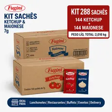 Kit 288 Sachês Fugini 7g (144 Ketchup + 144 Maionese) Atacado Lanchonete
