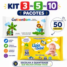 Lenço Umedecido Kit Sortido 3 5 ou 10 Pacotes 50 Unidades Cada CottonBom Upa Bebê Envio Rápido