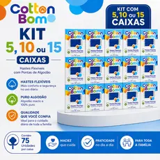 Kit Cotonete Hastes Flexíveis 75 Unidades – 5, 10 ou 15 Caixas|Puro Algodão|Limpeza Ouvido e Higiene