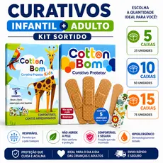 Curativo Cotton Bom Sortido Infantil e Adulto Kit 5 10 15 Caixas 25 50 E  75 Unidades Respirável