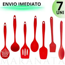 Kit 7 Utensílios 100% Silicone - Qualidade Premium Resistente Vermelho e Preto Colheres Pegadores de Comida