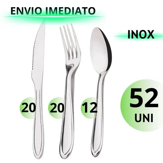 Jogo de Talheres 52 peças 20 Facas 20 Garfos 12 Colheres de Mesa Aço Inox