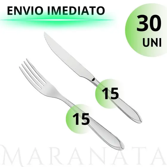 Jogo de Talheres 30 peças 15 Facas 15 Garfos Aço Inox