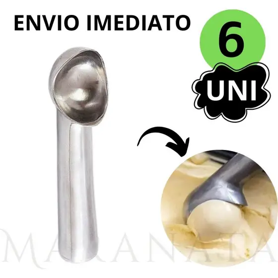 Kit 6 Colheres Conchas Pegador de Bola Sorvete e Açai Inox, para Casa Restaurantes, Lanchonete Sorveteria, Multiuso 18 CM