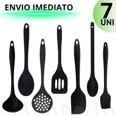 Kit 7 Utensílios De Cozinha 100% Silicone - Casa Cozinha Restaurante Chef Qualidade Premium Resistente Vermelho e Preto Colheres Pegadores de Comida