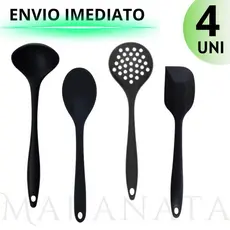 Utensílios De Cozinha 4 peças 100% Silicone - Casa Cozinha Restaurante Chef Qualidade Premium Resistente Vermelho e Preto Colheres Pegadores de Comida