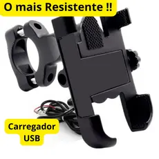 Suporte Celular para Moto Bike forte de Metal Alumínio com carregador USB  Resistente nao não quebra